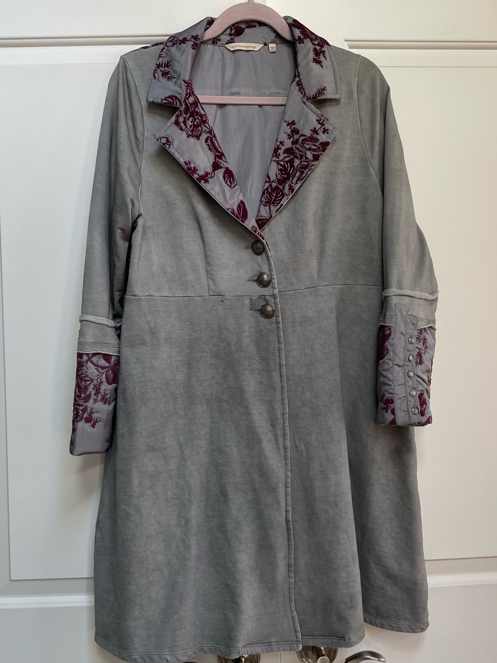 Soft Surroundings Grandeur Grey Size Large Floral Velvet Steampunk Duster Jacket - Picture 3 of 16
